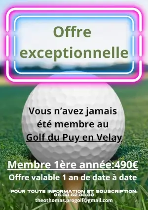 Offre au golf du Puy en Velay pour une nouvelle cotisation de golfeur