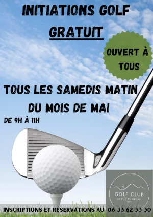 affiche pour les initiations gratuites au golf du Puy en Velay tous les samedis au mois de mai