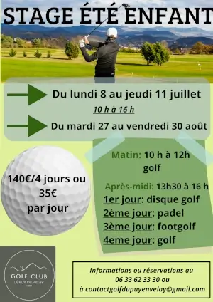 affiche pour le stage des enfants en été au golf du Puy-en-Velay
